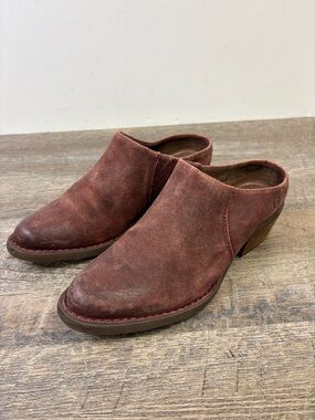 Born Starr Leather Mule Clog Bootie Burgundy Slip On Comfort Shoes 6.5